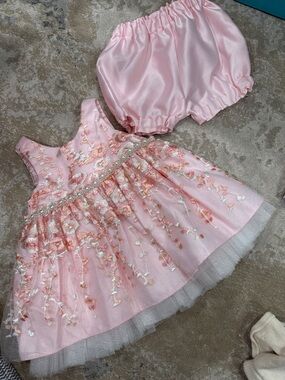 American Princess Pink Floral Embroidered Dress with Satin Bloomers